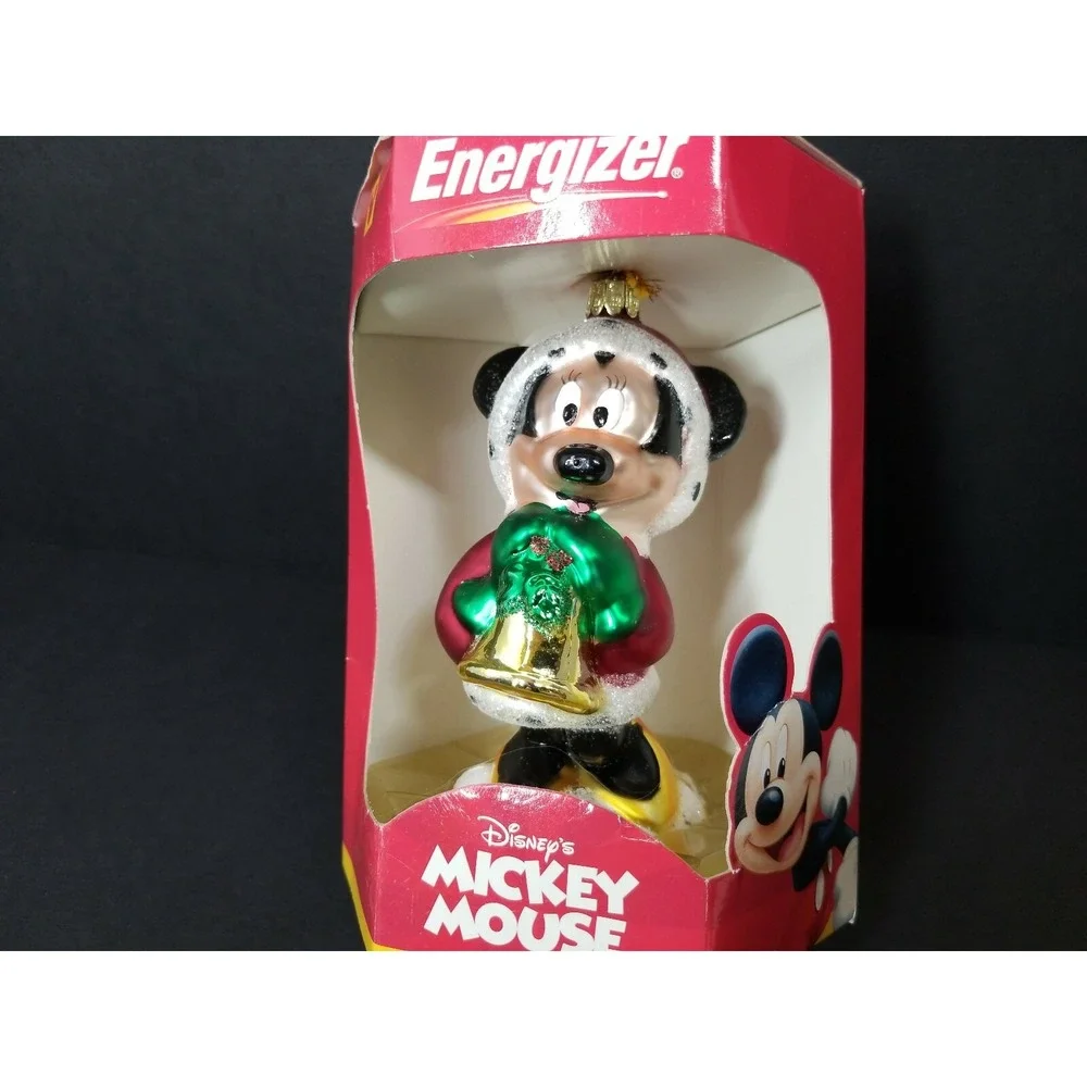Christmas Ornament MICKEY MOUSE DISNEY Blown Glass Energizer 2000 feature MINNIE